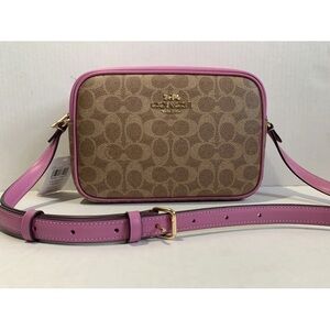 Coach Signature Jamie Camera Bag In Tan/Fuchsia NWT
